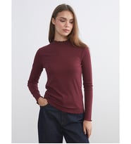 LCW Modest Bordo Fırfırlı Dik Yaka Kadın Body