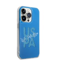 Apple iPhone 14 Pro Uyumlu Kılıf U.S. POLO ASSN. Simli Parlak Alfabe Tasarım Kapak (Mavi)
