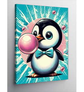 Kanvas Tablo Sakız Çiğneyen Penguen