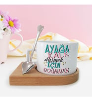 Ahşap Altlıklı Kaşıklı Kahve Fincanı