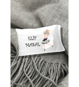 Balerin Baskılı Yazılı Dekoratif Çocuk Yastık Kılıfı 50x70 Cm 1 Adet - Tek Kişilik- Beyaz