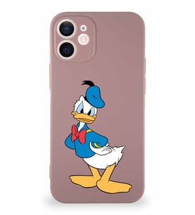 Apple iPhone 12 Mini Soft Premier Kapak Donald Duck-D Tasarımlı Silikon Kılıf - Pudra (Şeffaf)