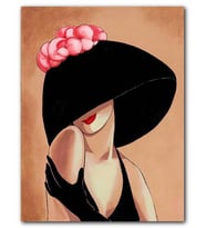 Cakatablo MDF (Ahşap) Tablo Pembe Çiçekli Şapkalı Kadın Görseli