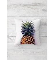 Ananas Desenli Beyaz Çift Tarafı Baskılı Gizli Fermuarlı Yastık Kılıfı Kırlent Koltuk Yastık Kılıfı