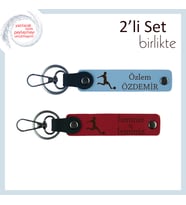 Futbol Aşkını Taşıyan Hediyelik Anahtarlık, İsme Yazılabilir 2’li Deri Takım, Gök Mavi-Kırmızı