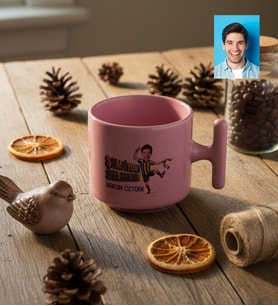 Kişiye Özel Karikatürlü Sarı Lacivert Taraftar T Pastel Kupa Doğum Günü Hediyesi