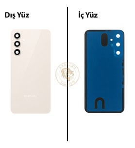 Samsung Galaxy S23 FE Krem Renk Lensli Arka Kapak Arka Cam Batarya Kapağı Pil Kapağı Lazer Kesim Back Cover Galaxy S23 FE Uyumlu