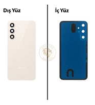 Samsung Galaxy S23 FE Krem Renk Lensli Arka Kapak Arka Cam Batarya Kapağı Pil Kapağı Lazer Kesim Back Cover Galaxy S23 FE Uyumlu