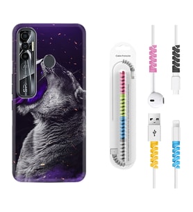 Tecno Spark 6 6 Go 8C 8 Pro 7 7 Pro Kılıf Kablo Koruma Spiral Silikon Purple Leopar 1750