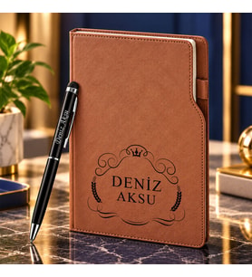 BK Gift Kişiye Özel 374 Termo Deri Tarihli Ajanda & Siyah Touch Pen Tükenmez Kalem-6