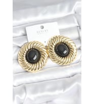 Pirinç Gold Renk Siyah Boncuklu Vintage Kadın Küpe 5886