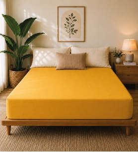 Premium Jersey Sarı Fitted %100 Pamuk Penye 160x200+30cm Çift Kişilik Lastikli Çarşaf