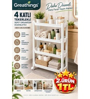 Beyaz 4 Katlı Tekerlekli Dar Raf Organizer Sepet 46,5x14,5x67 cm