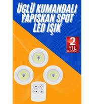 Dolap Işığı Mutfak Rafı Işığı Uzaktan Kumandalı 3 Lü Spot Led Lamba