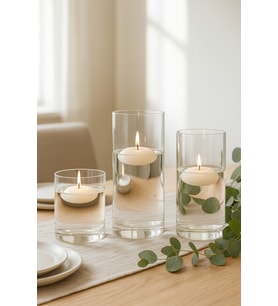 3'lü Set Düz Cam Vazo - Modern ve Şık Dekoratif Vazo 9x10 - 9x14 - 9x18 ( Mum Dahil Değildir )