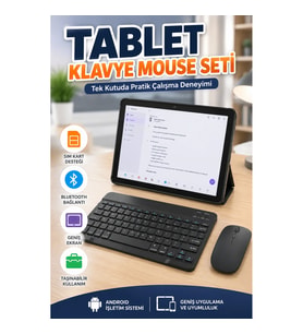 SIM Kartlı Android Tablet Seti Bluetooth Klavye ve Kablosuz Mouse Geniş Ekran Taşınabilir Kullanım