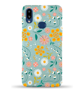 Samsung Galaxy A10s Uyumlu Lansman Kılıf Çiçek Tasarımlı İçi Kadife Kapak-Turkuaz (Şeffaf)