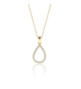 Damla Desenli Taşlı Altın Kolye (Gold)