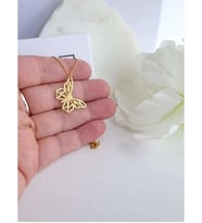Kelebek Tasarım  Altın Kaplama Gümüş Kolye