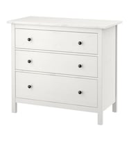 3 Çekmeceli Şifonyer Hemnes MeridyenDukkan Beyaz Vernik, 108x96 cm Masif Ahşap