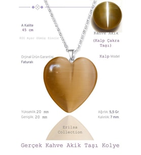 Sertifikalı Kalp Model Kahverengi Akik Taşı Kolye (Gümüş Aparatlı) (Çok Renkli)