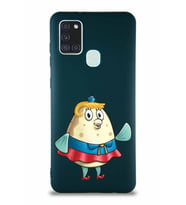 Samsung Galaxy A21S Soft Premier Kapak Bayan Puff Tasarımlı Silikon Kılıf - Yeşil (Şeffaf)