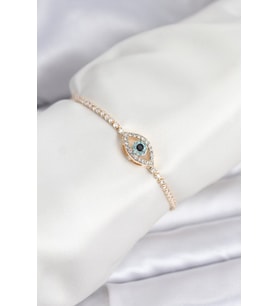 Göz Model Zirkon Taşlı Gold Renk Asansörlü Su Yolu Bileklik - TJ-BB8242
