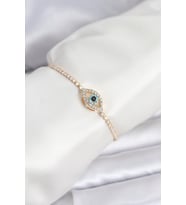 Göz Model Zirkon Taşlı Gold Renk Asansörlü Su Yolu Bileklik - TJ-BB8242
