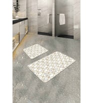 Beyaz Mermer Görünümlü Banyo Halısı Klozet Paspas Seti BS347