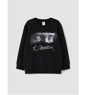 LCW Kids Siyah Atatürk Baskılı Erkek Çocuk Kalın Sweatshirt