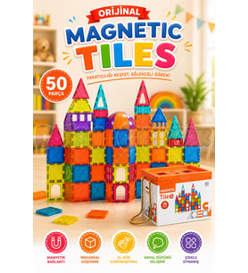 Orijinal Magnetic Tiles 50 Parça Manyetik Lego - Magnetic Magical Magnet - Mıknatıslı Lego