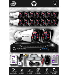 TURKNO 16 Kameralı Karia 16 Dış Kamera Set 100 GB HDD Full HD Gece Görüşlü Güvenlik Kamerası Sistemi