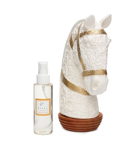Dekoratif Gold Detaylı At Figürlü Seramik Koku Taşı-(100 ml Black Vanilya Sprey dahil)