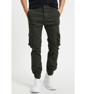 Slim Fit Körüklü Cep Paça Lastikli Esnek Kumaş Erkek Kargo Pantolon (Haki)