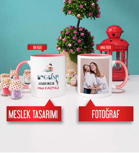 İngilizce Öğretmenine Hediye İngilizce Öğretmeni Kupa Bardak Pembe Fotoğraflı
