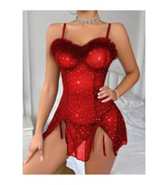 Cuplu Peluşlu Simli Kurdele Detaylı Mini Fantezi Kostüm String Takım