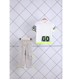 Babyhola Tshirt Pantolon Erkek Çocuk Takım 2'li 21098 (Ekru)