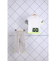 Babyhola Tshirt Pantolon Erkek Çocuk Takım 2'li 21098 (Ekru)