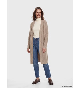 LCW Modest Bej Şal Yaka Oversize Kadın Triko Hırka