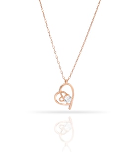 Madam Matmazel Swarovski Beyaz Tek Taşlı Kalp Tasarım Kadın Kolye,925 Ayar Gerçek Gümüş, Sertifikalı (Rose - Gold)