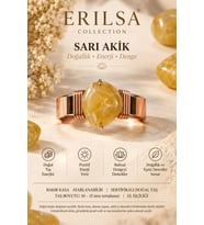 Sertifikalı Sarı Akik Taşı Doğal Taş Yüzük Bakır Kasa Ayarlanabilir El İşçiliği