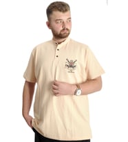 Mode XL Büyük Beden T-Shirt Hakim Yaka Yatching 22327 Bej