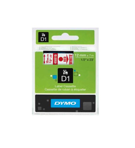 Dymo D1 Şerit Standart 12 MMx7 Metre Beyaz Üzerine Kırmızı  (Kırmızı-Beyaz)