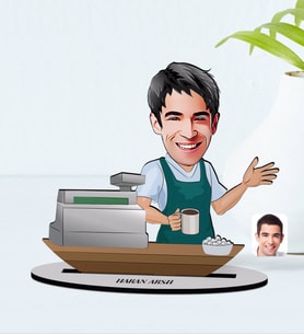 BK Gift Kişiye Özel İsimli Barista Karikatürlü Ahşap Biblo Model-1