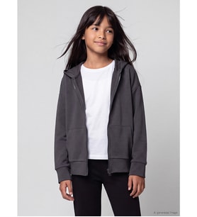 LC WAIKIKI Antrasit Kapüşonlu Kız Çocuk Soft Touch Fermuarlı Sweatshirt