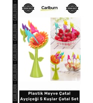 Özel Üretim Mutfak Dekoratif Renkli Sunum İkramlık Plastik Meyve Çatal Ayçiçeği 5 Kuşlar Çatal Set