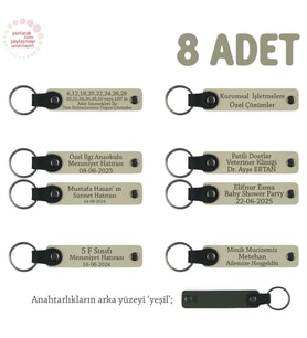 Sütlü Kahve & Yeşil, Karne Hediyesi İçin Tüm Sınıfa Özel, 8' li Set, Hediyelik Hatıra Anahtarlığı