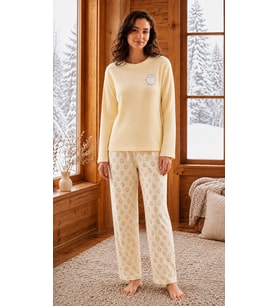 Kadın 8811-8 Berlin Uzun Kol Sıfır Yaka Pijama Takım