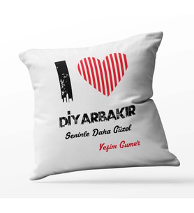 Kişiye Özel Diyarbakır Seninle Daha Güzel Tema Kare Saten Yastık (Beyaz)