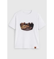 Erkek Bisiklet Yaka %100 Pamuk Blok Baskılı T-Shirt